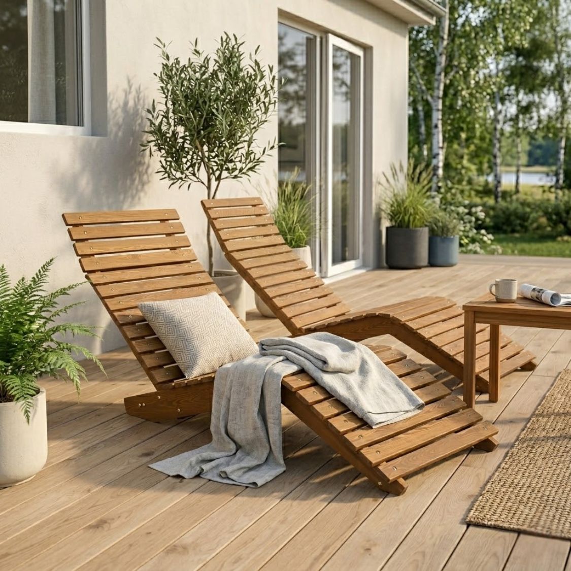 Ergonomischer Liegestuhl aus massivem Lärchenholz – S-förmiges Design für optimalen Komfort