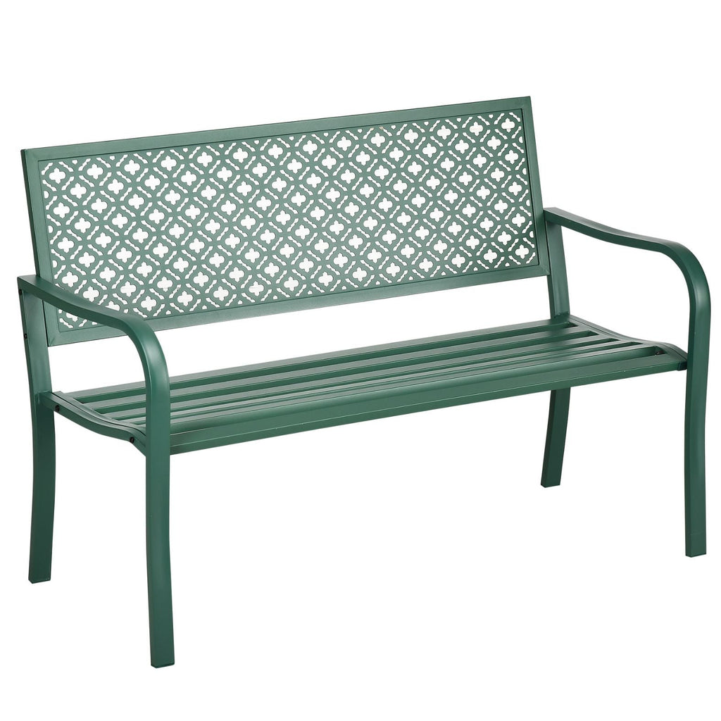 Stilvolle 2-Sitzer Gartenbank aus Metall – Wetterfestes Design – 127 cm – Dunkelgrün