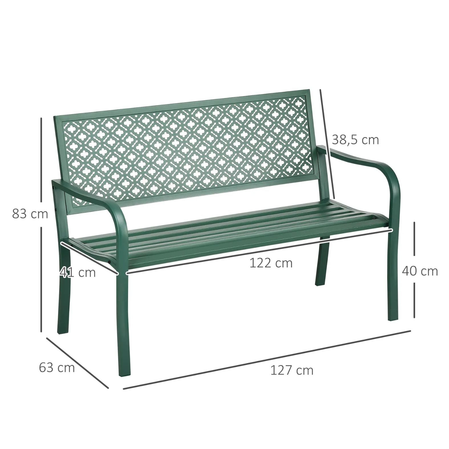 Stilvolle 2-Sitzer Gartenbank aus Metall – Wetterfestes Design – 127 cm – Dunkelgrün