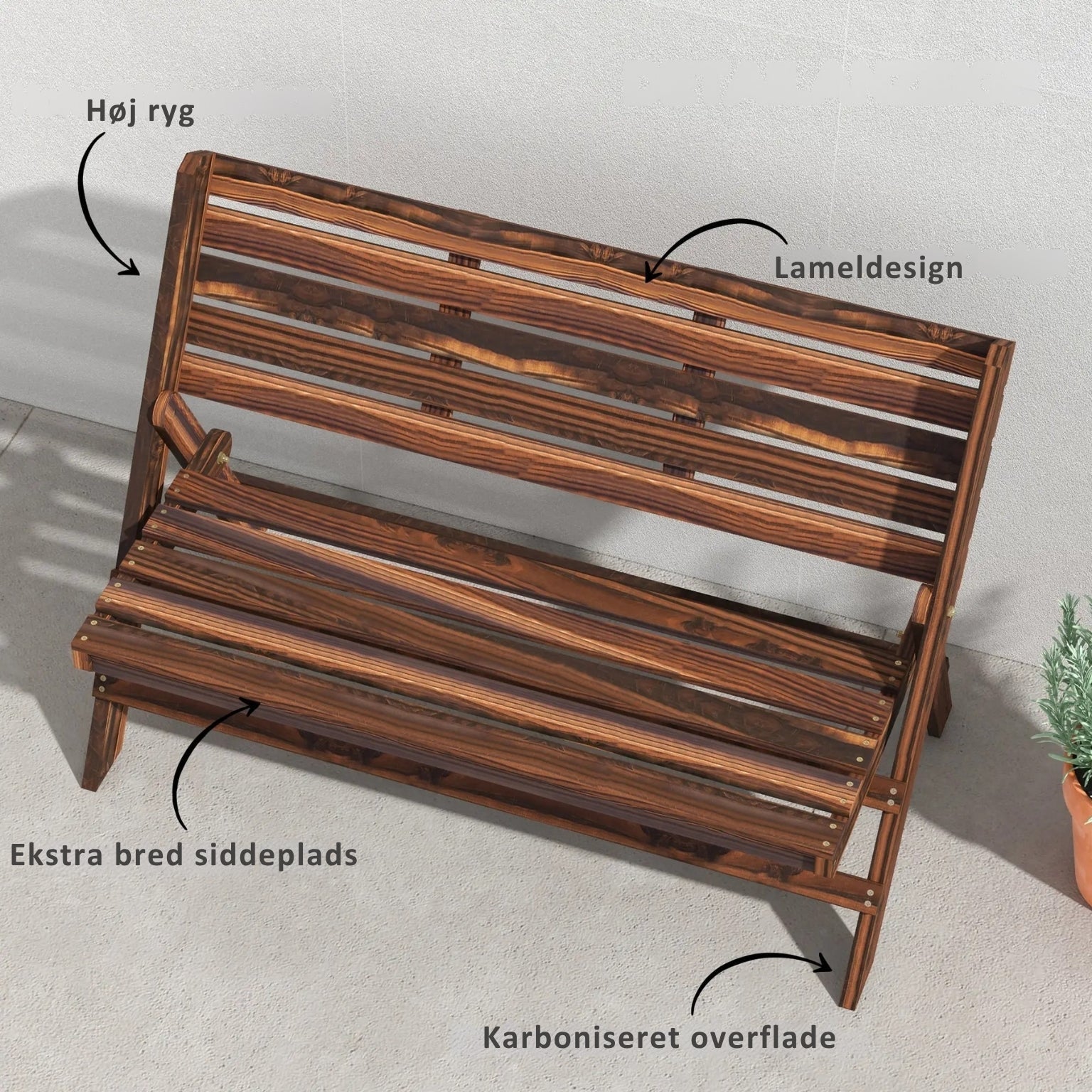 Klappbare Gartenbank für 2 Personen – Massivholz – Rustikales Design – 122 cm