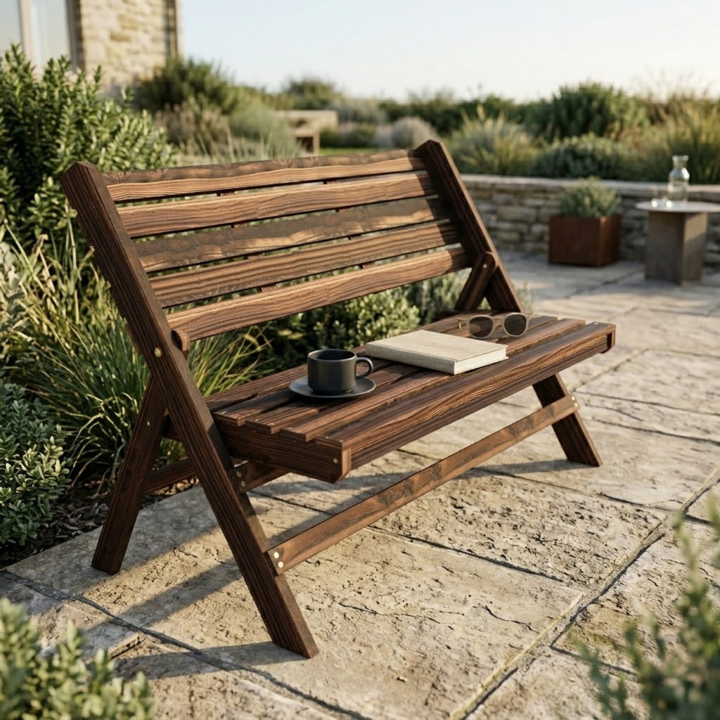 Klappbare Gartenbank für 2 Personen – Massivholz – Rustikales Design – 122 cm