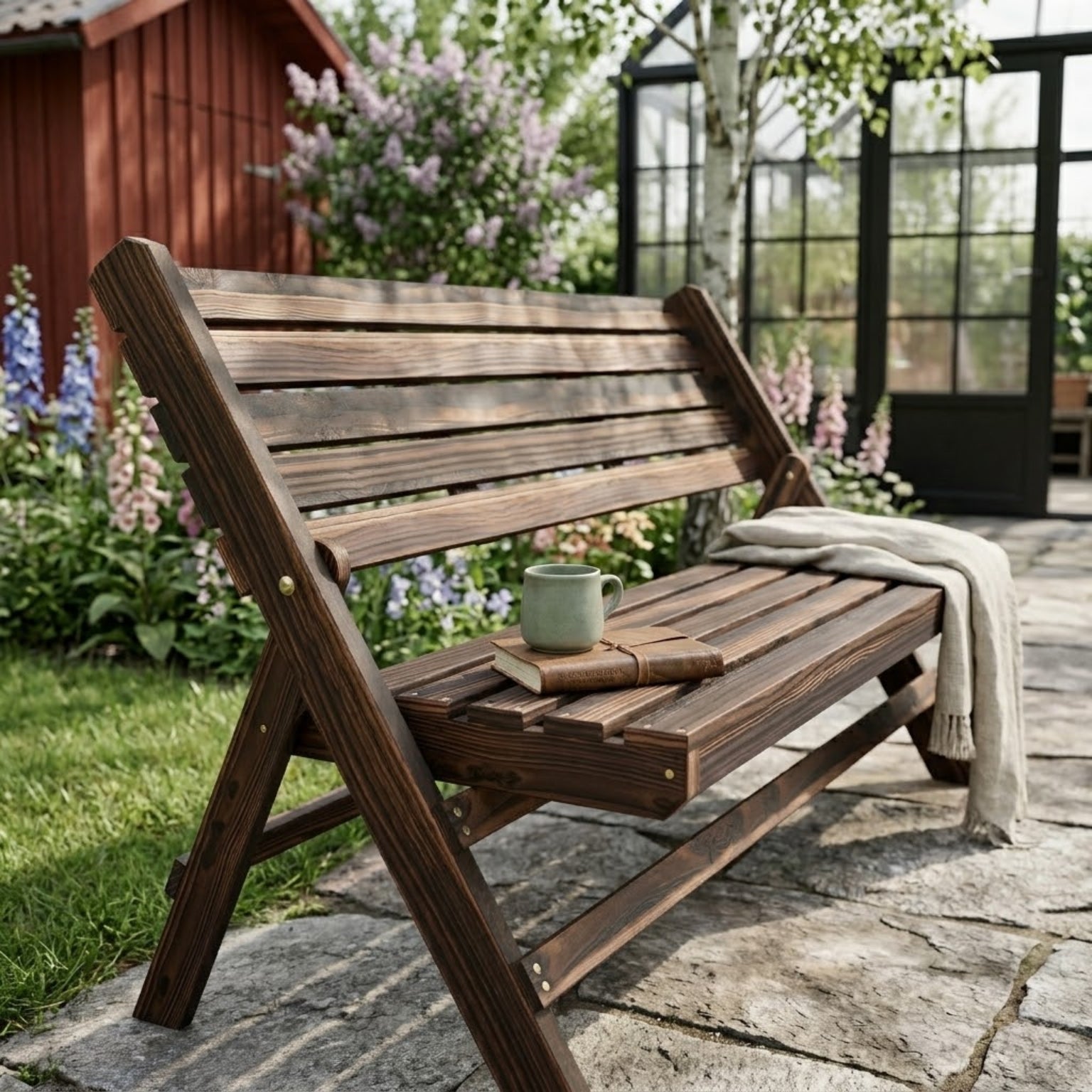 Klappbare Gartenbank für 2 Personen – Massivholz – Rustikales Design – 122 cm