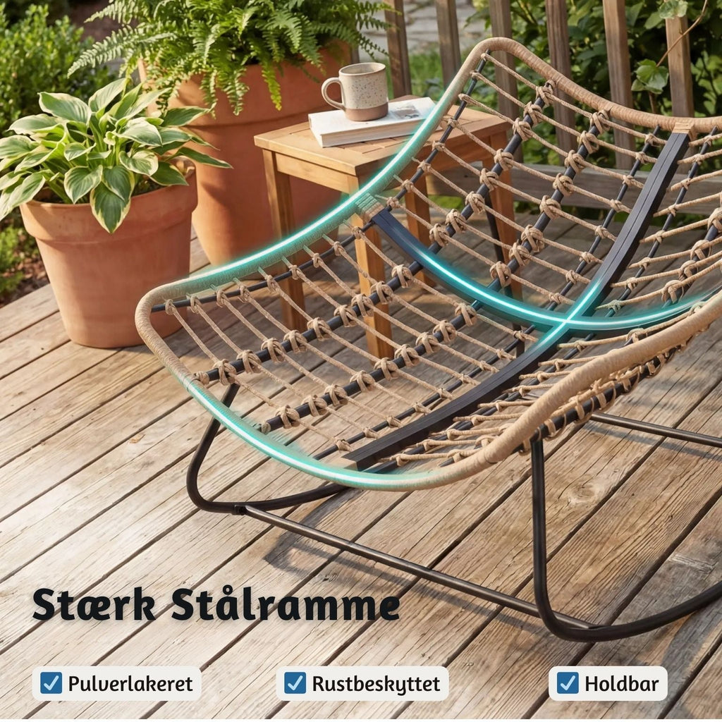 Großer schwingender Lounge-Sessel aus Polyrattan – Extra dickes Polster – Für den Innen- und Außenbereich – Grau