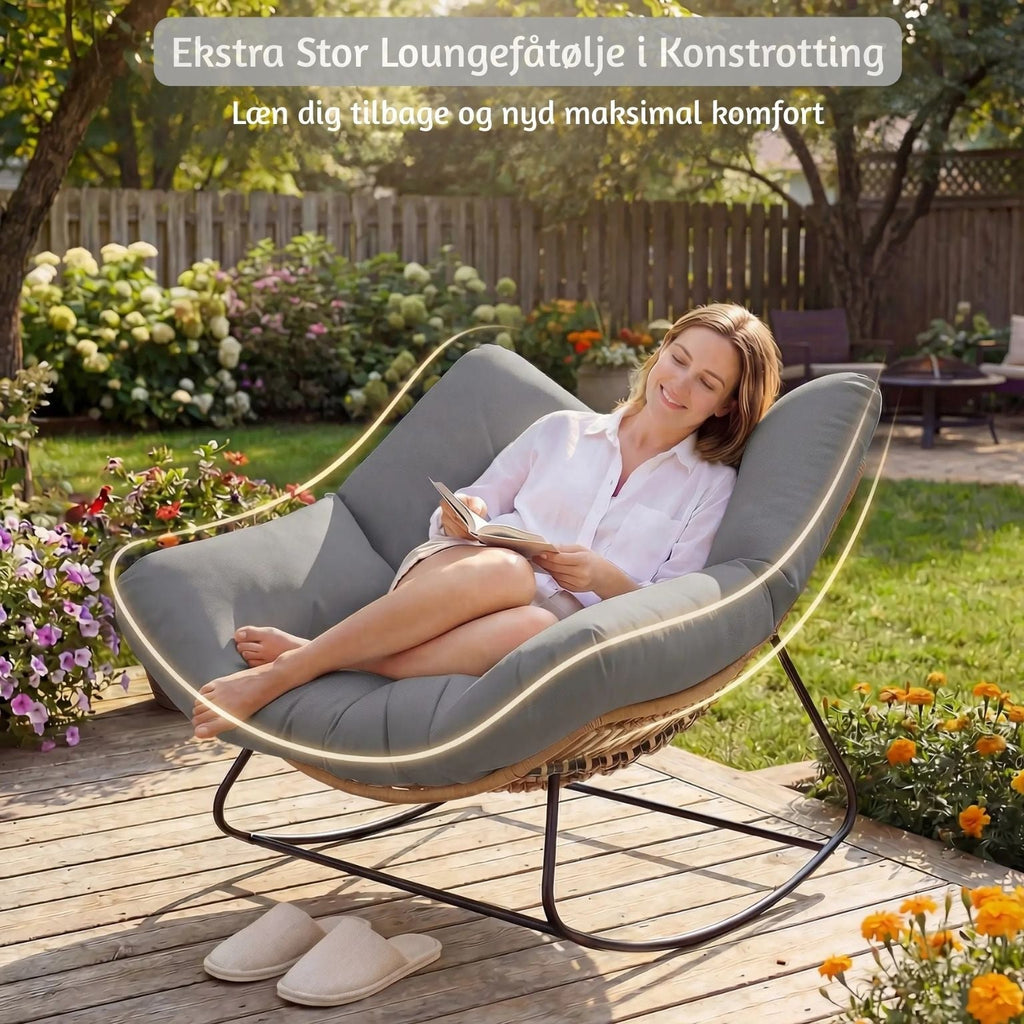 Großer schwingender Lounge-Sessel aus Polyrattan – Extra dickes Polster – Für den Innen- und Außenbereich – Grau