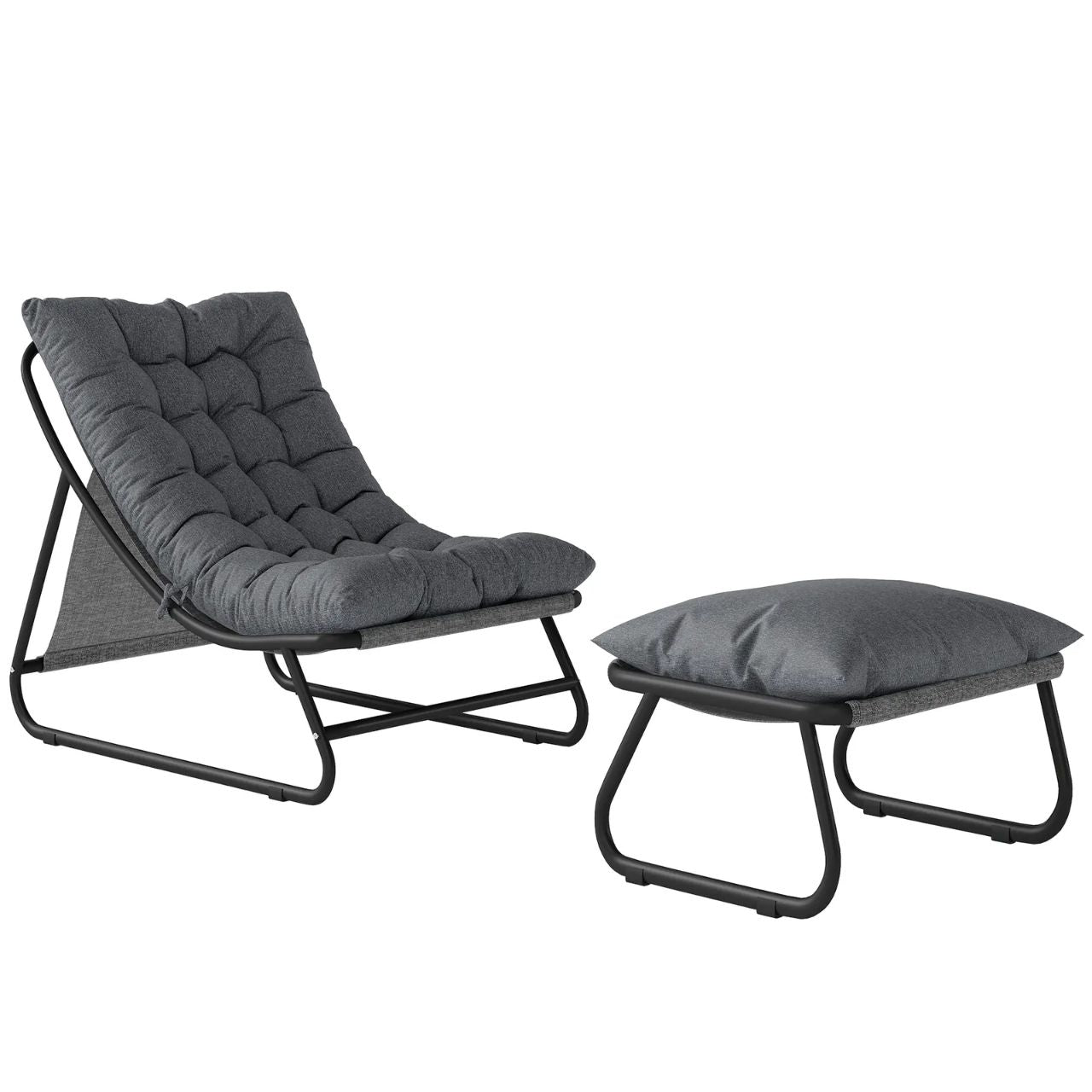 Stilvoller Loungesessel mit Fußhocker – 13 cm Dickes Polster – Dunkelgrau