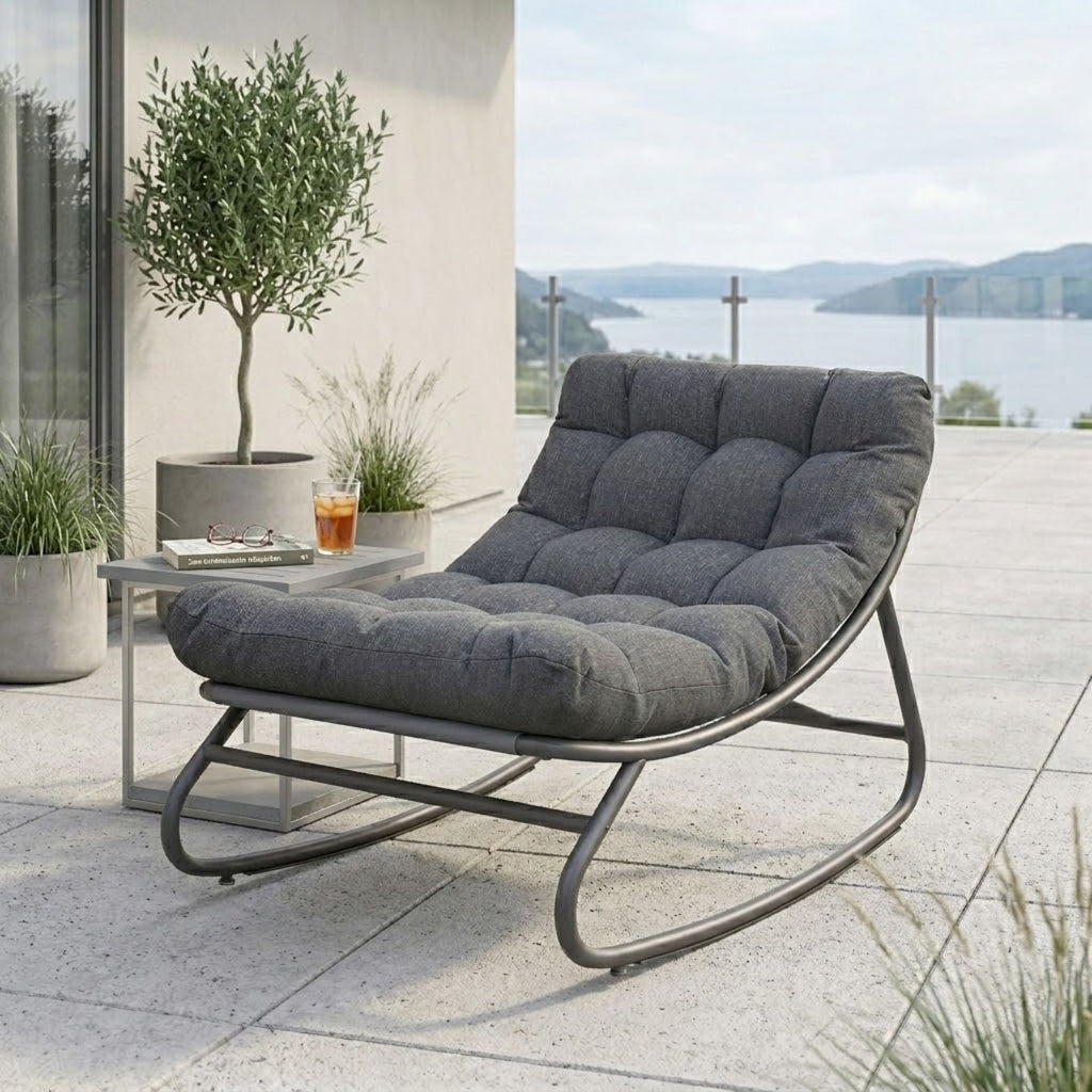 Luxuriöser Schaukelstuhl mit Extra Dickem Kissen – Ergonomischer Komfort & Sanfte Schaukelfunktion – Für Innen- & Außenbereich – 101 cm