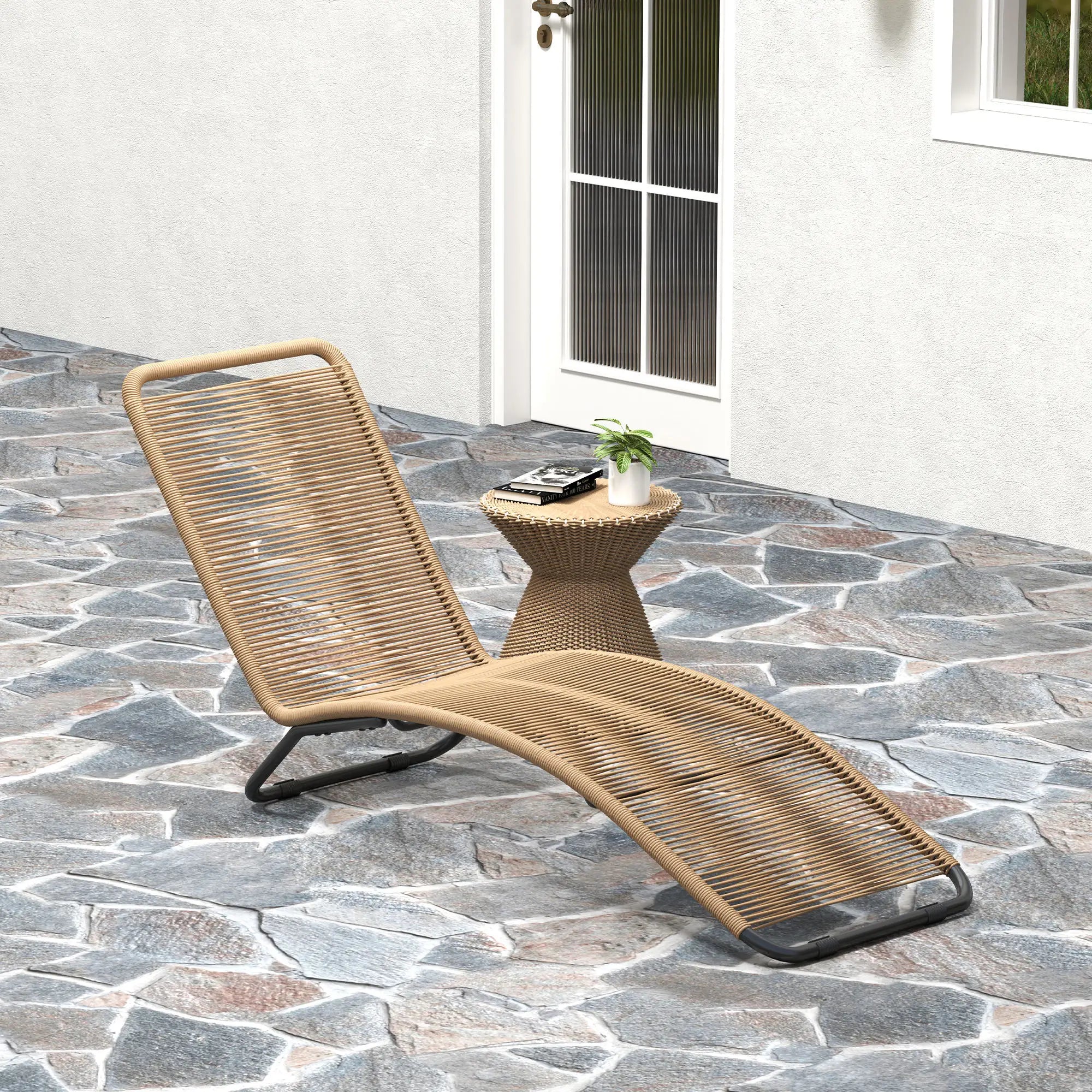 Ergonomische Sonnenliege aus naturfarbenem Polyrattan – Stilvolles S-förmiges Design