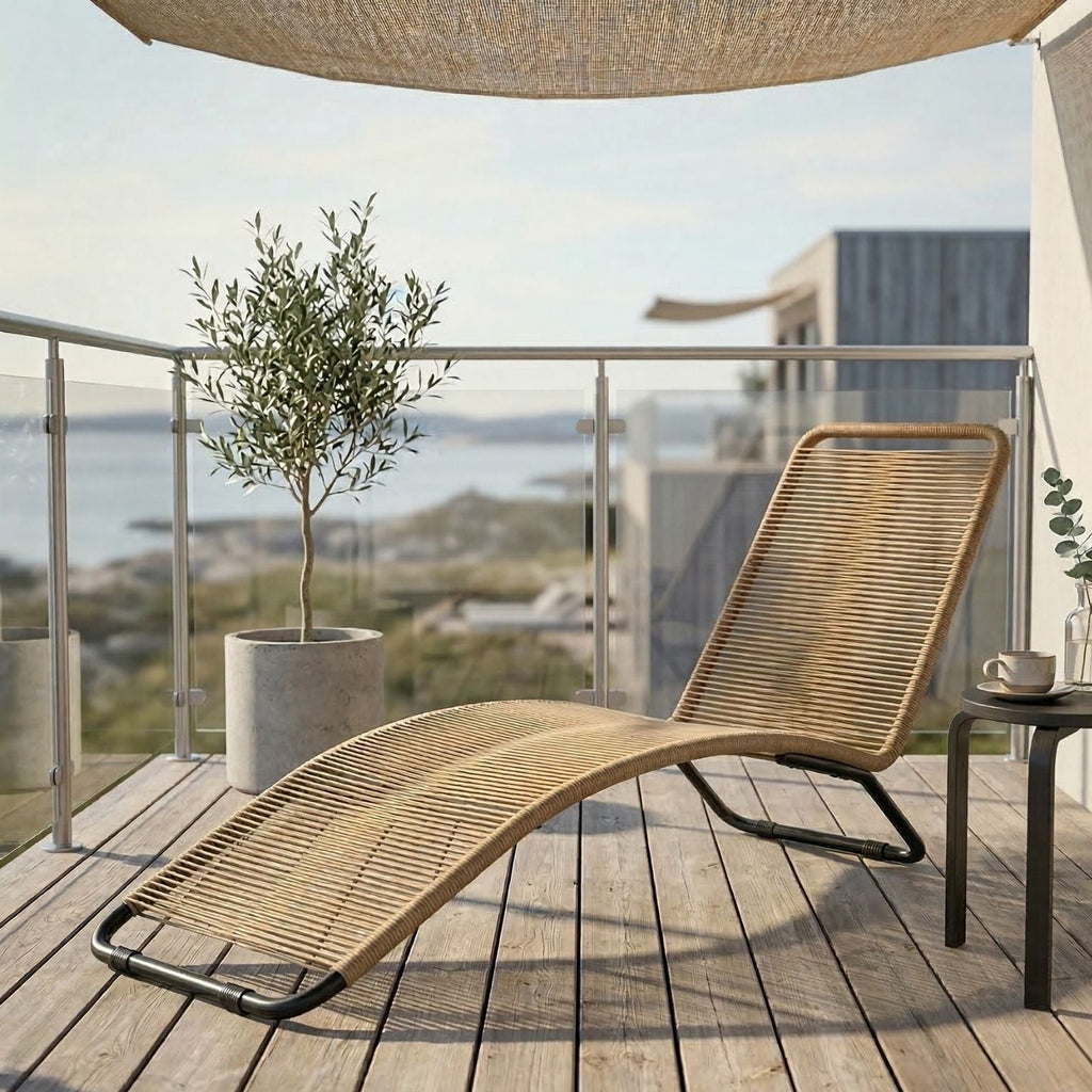 Ergonomische Sonnenliege aus naturfarbenem Polyrattan – Stilvolles S-förmiges Design