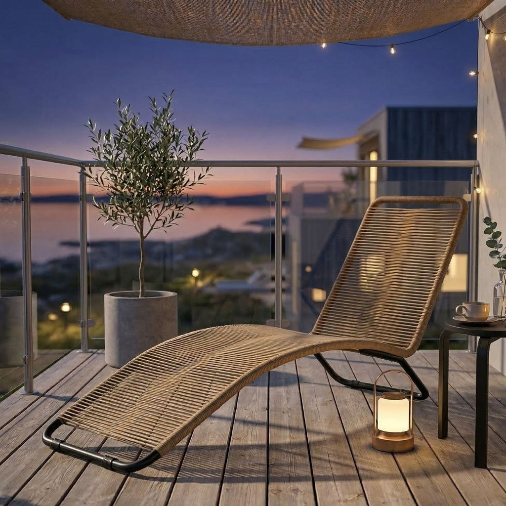 Ergonomische Sonnenliege aus naturfarbenem Polyrattan – Stilvolles S-förmiges Design