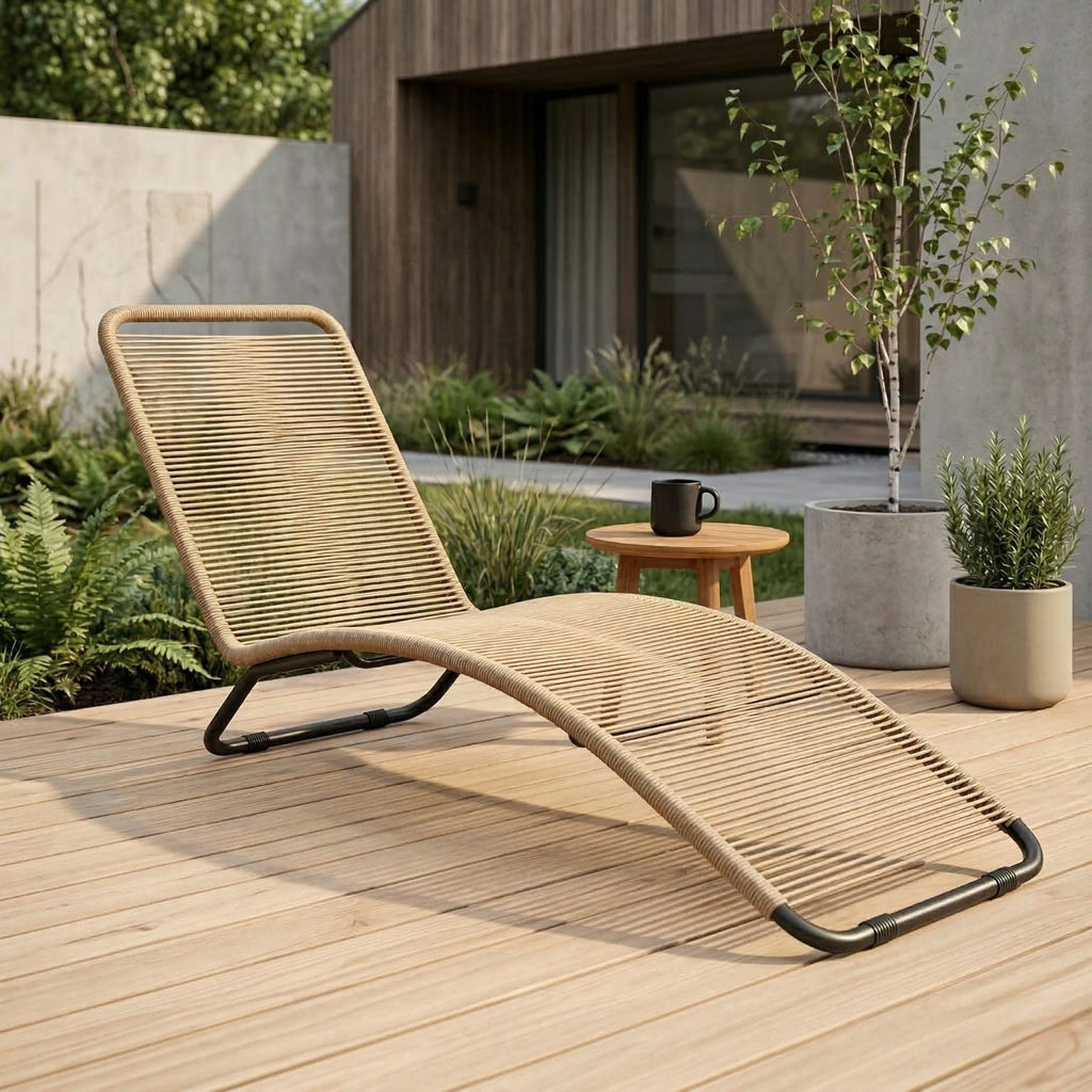 Ergonomische Sonnenliege aus naturfarbenem Polyrattan – Stilvolles S-förmiges Design
