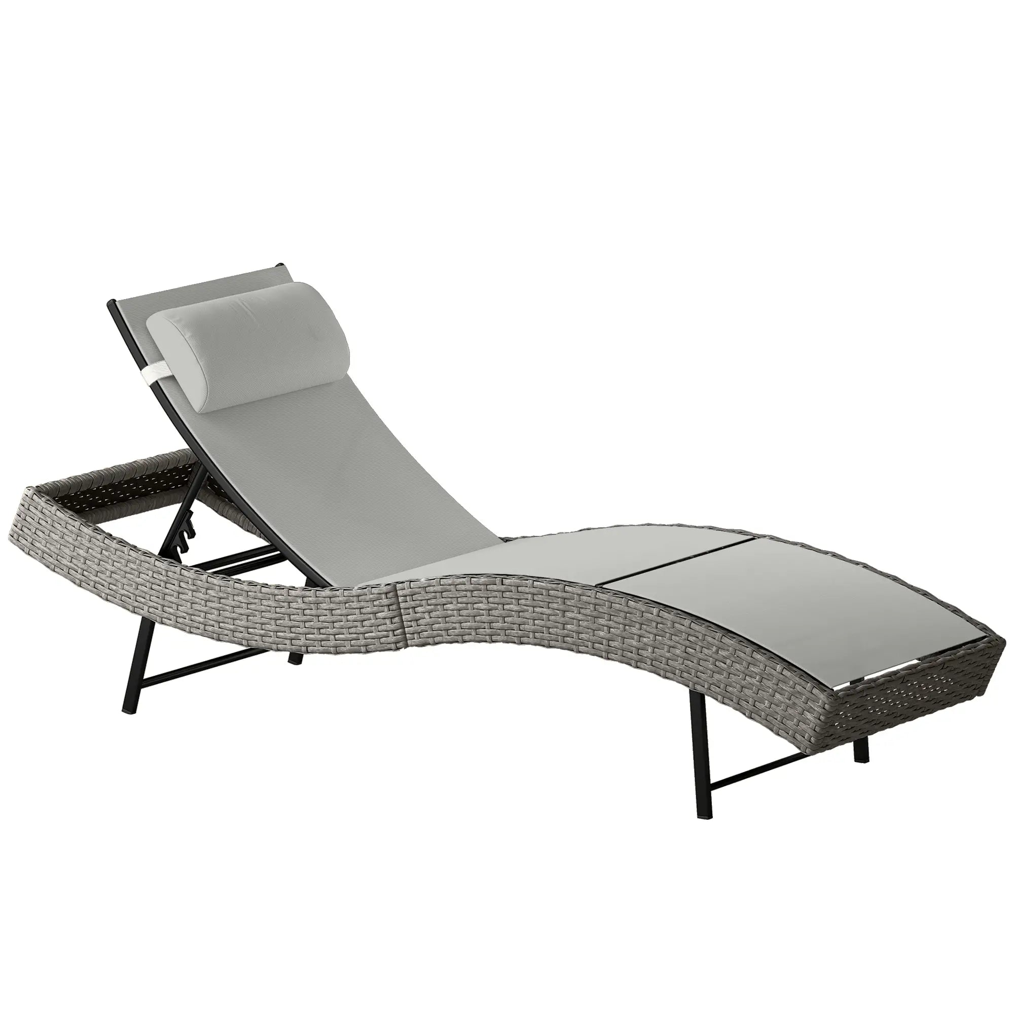 Stilvolle ergonomische S-förmige Sonnenliege aus Polyrattan – Verstellbare Rückenlehne – Grau