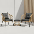 Rattan Sitzgruppe mit Polstern für Balkon und Terrasse – 2 Loungesessel und Tisch