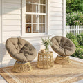 Rattan-Loungeset mit 2 drehbaren Sesseln, Tisch und dicken Polstern – 360°-Funktion