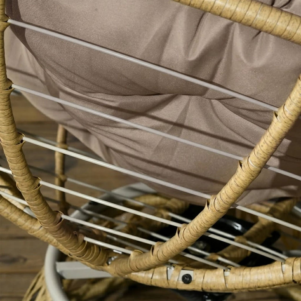 Rattan-Loungeset mit 2 drehbaren Sesseln, Tisch und dicken Polstern – 360°-Funktion