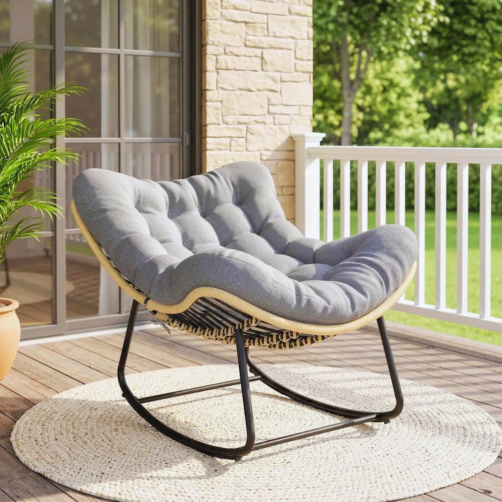 Großer Schaukelnder Lounge-Sessel aus Polyrattan – Dickes Kissen – für Innen und Außen