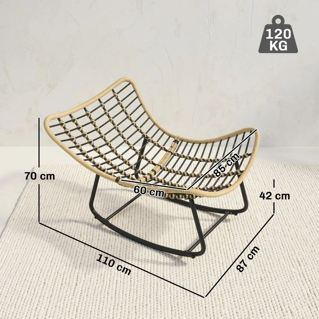 Großer Schaukelnder Lounge-Sessel aus Polyrattan – Dickes Kissen – für Innen und Außen