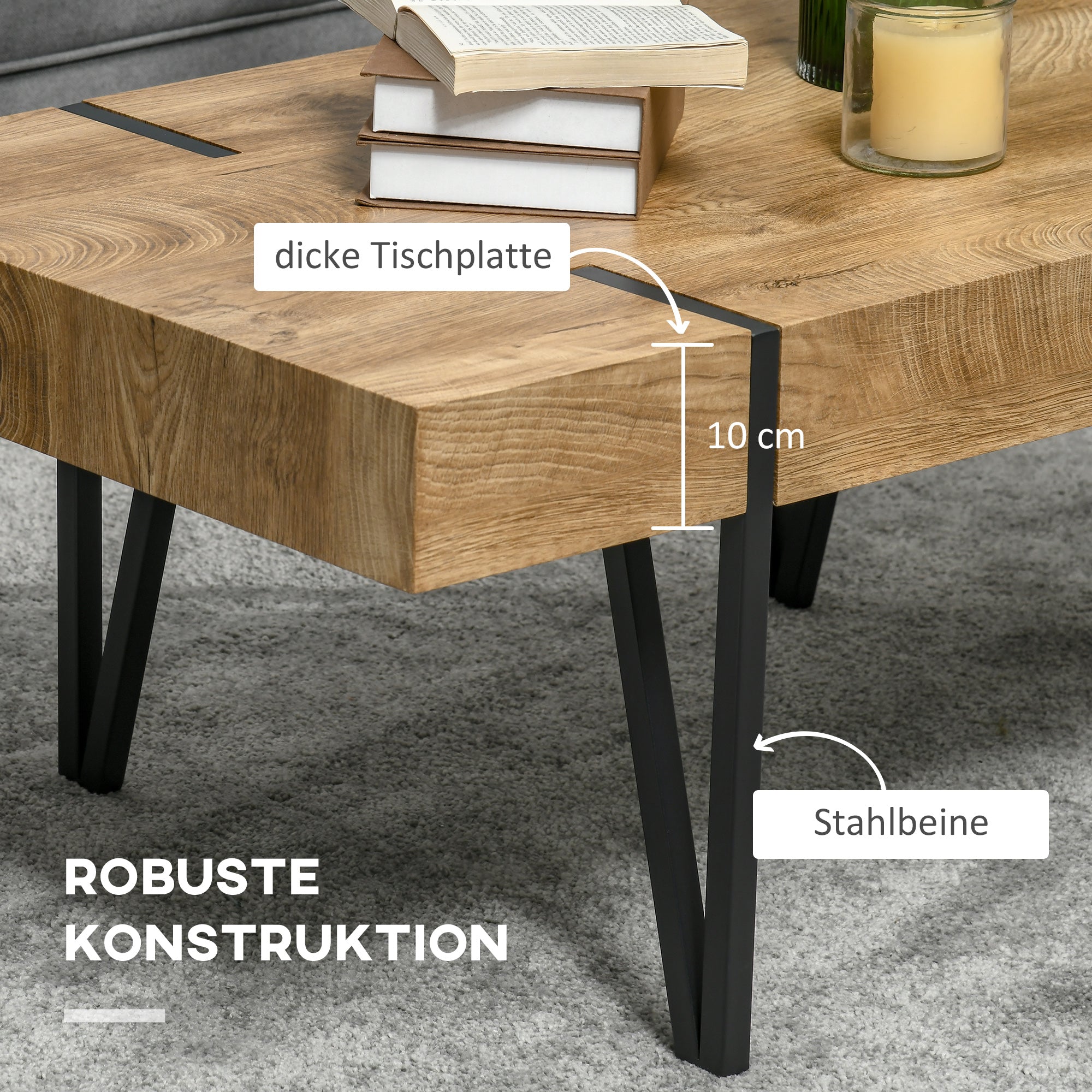 Moderner Couchtisch im Industrial-Stil mit extra starker Tischplatte – 105 x 60 cm
