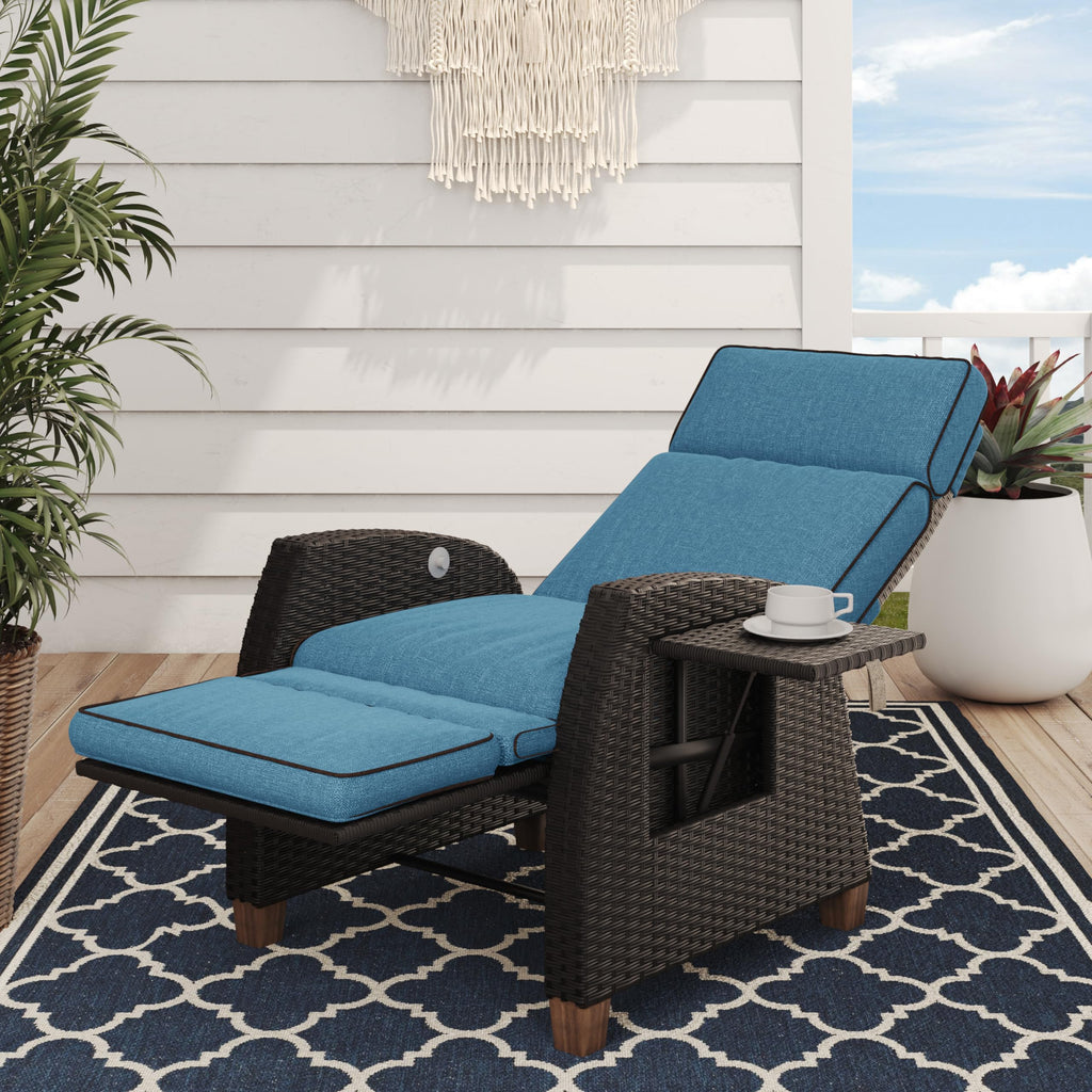 Grand patio Relaxliege Rattan Sonnenliege mit Verstellbarer Rückenlehne & Sitzkissen, Outdoor Liegesessel Braun/Dunkelgrau