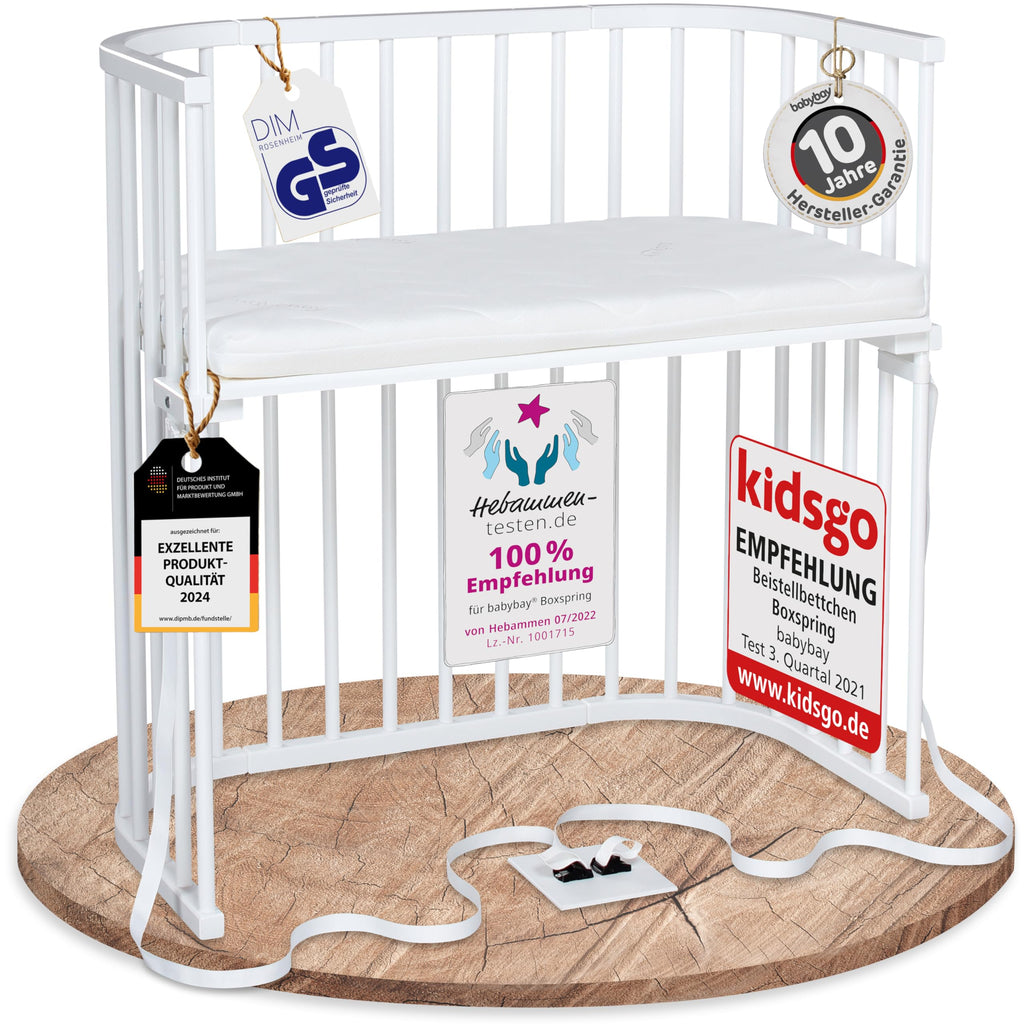babybay Original Beistellbett aus massivem Buchenholz mit Matratze – Höhenverstellbares mitwachsendes Babybett
