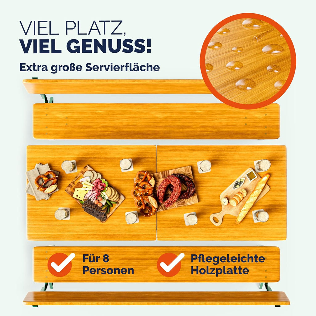 Casaria Bierzeltgarnitur 170 cm Braun Holz Stahl klappbar mit Lehne 3-teilig Bierbank Set Tisch Outdoor