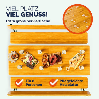 Casaria Bierzeltgarnitur 170 cm Braun Holz Stahl klappbar mit Lehne 3-teilig Bierbank Set Tisch Outdoor