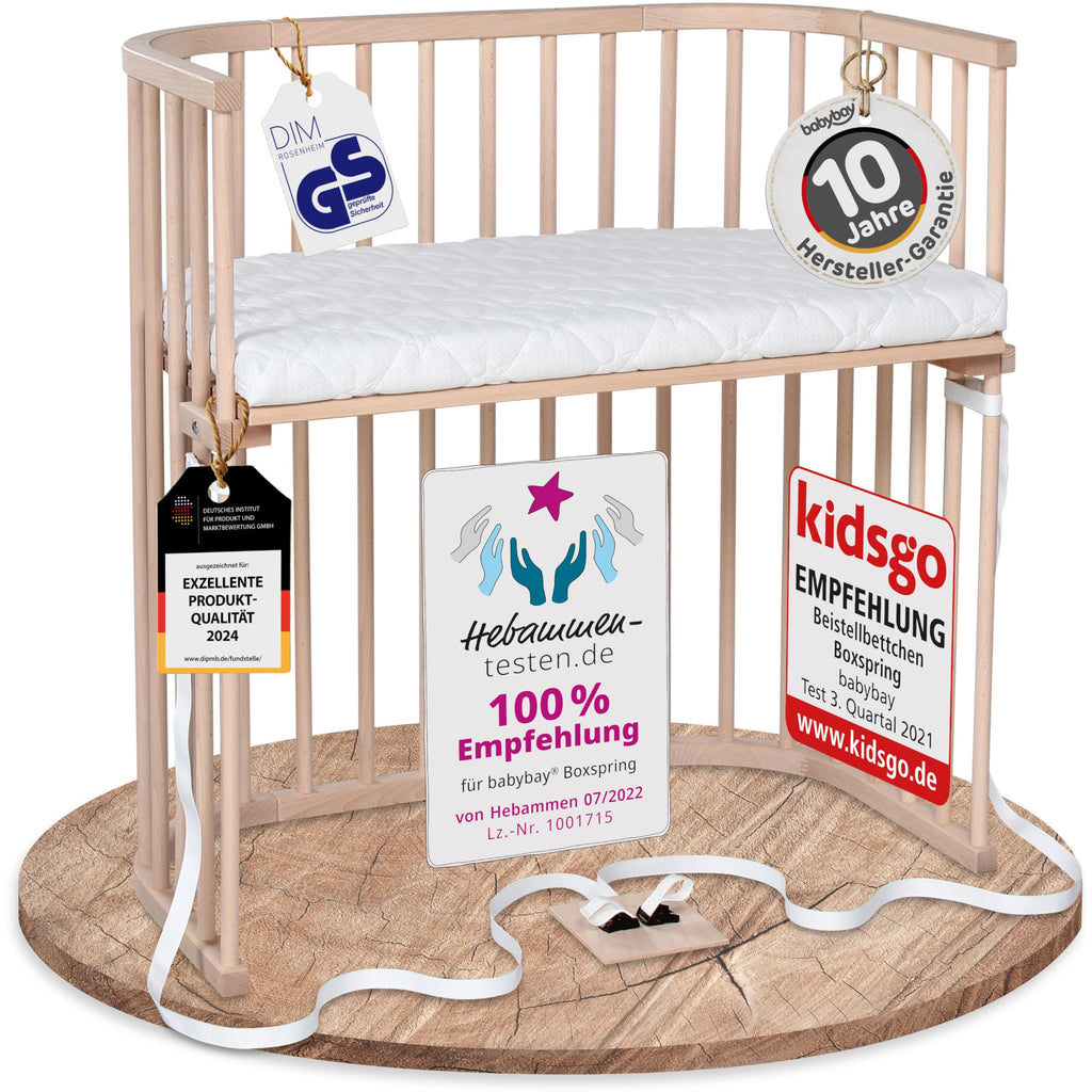 babybay Original Beistellbett aus massivem Buchenholz mit Matratze – Höhenverstellbares mitwachsendes Babybett