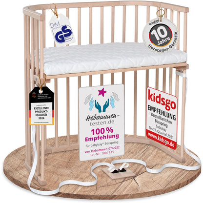 babybay Original Beistellbett aus massivem Buchenholz mit Matratze – Höhenverstellbares mitwachsendes Babybett