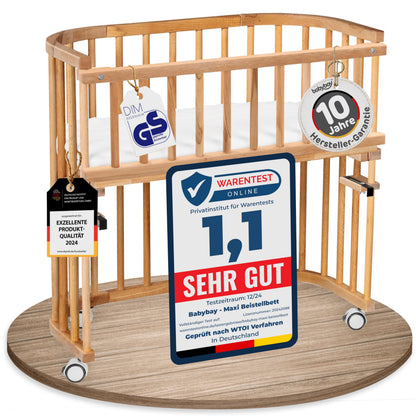 babybay Original Beistellbett aus massivem Buchenholz mit Matratze – Höhenverstellbares mitwachsendes Babybett