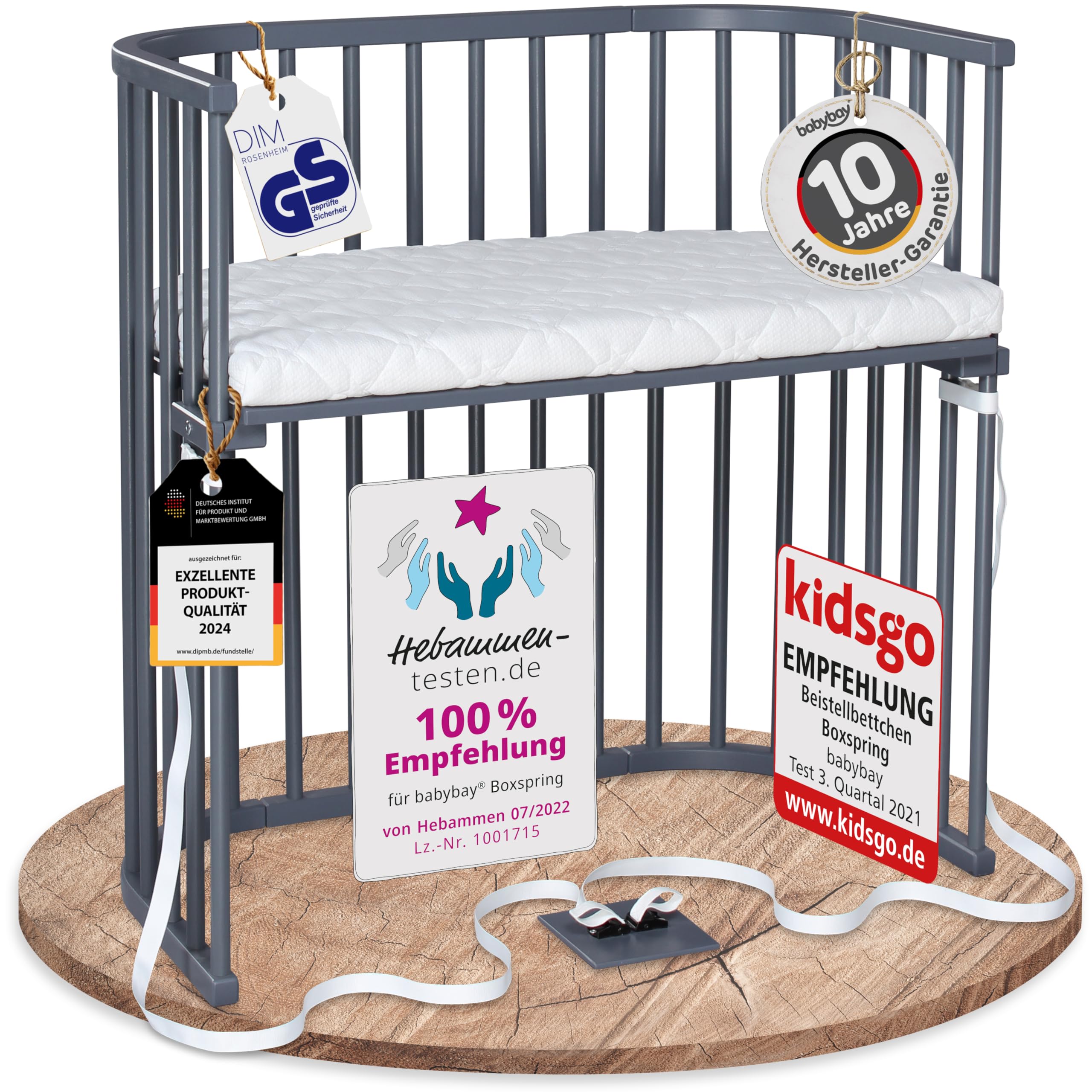 babybay Original Beistellbett aus massivem Buchenholz mit Matratze – Höhenverstellbares mitwachsendes Babybett