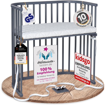 babybay Original Beistellbett aus massivem Buchenholz mit Matratze – Höhenverstellbares mitwachsendes Babybett