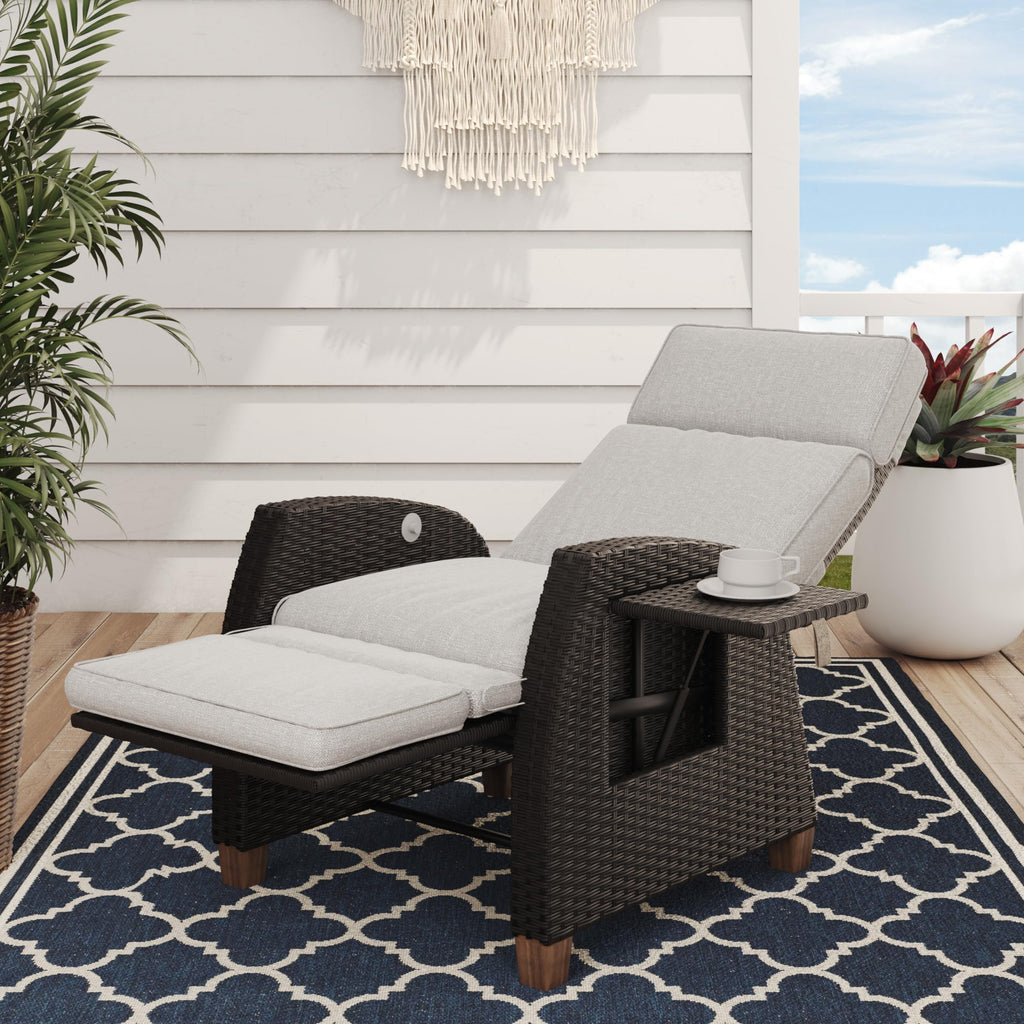 Grand patio Relaxliege Rattan Sonnenliege mit Verstellbarer Rückenlehne & Sitzkissen, Outdoor Liegesessel Braun/Dunkelgrau