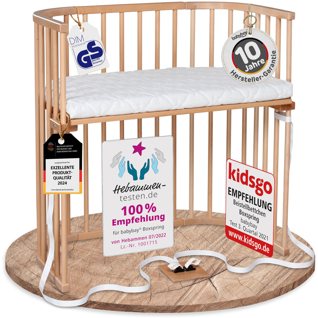 babybay Original Beistellbett aus massivem Buchenholz mit Matratze – Höhenverstellbares mitwachsendes Babybett
