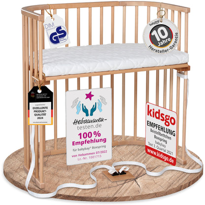 babybay Original Beistellbett aus massivem Buchenholz mit Matratze – Höhenverstellbares mitwachsendes Babybett