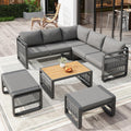 Merax Gartenmöbel Lounge Set Grau für 6-7 Personen, Wetterfestes Gartensofa mit Liege & Eckgarnitur für Terrasse und Balkon