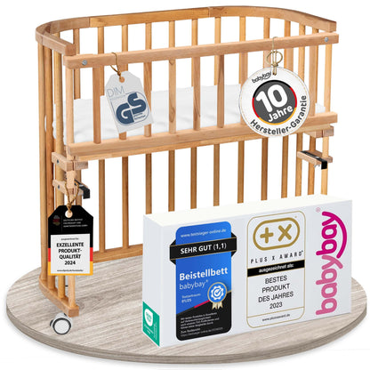 babybay Original Beistellbett aus massivem Buchenholz mit Matratze – Höhenverstellbares mitwachsendes Babybett