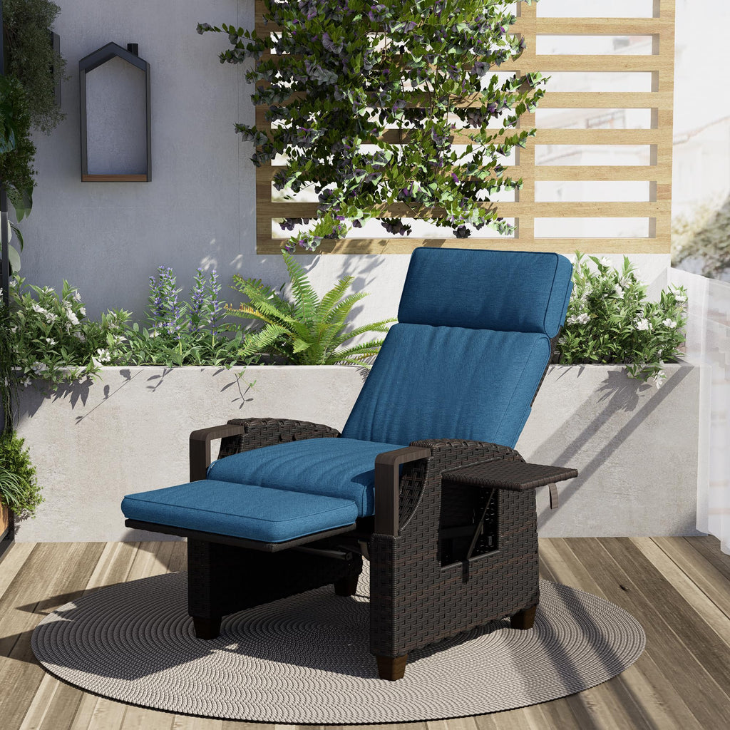 Grand patio Relaxliege Rattan Sonnenliege mit Verstellbarer Rückenlehne & Sitzkissen, Outdoor Liegesessel Braun/Dunkelgrau