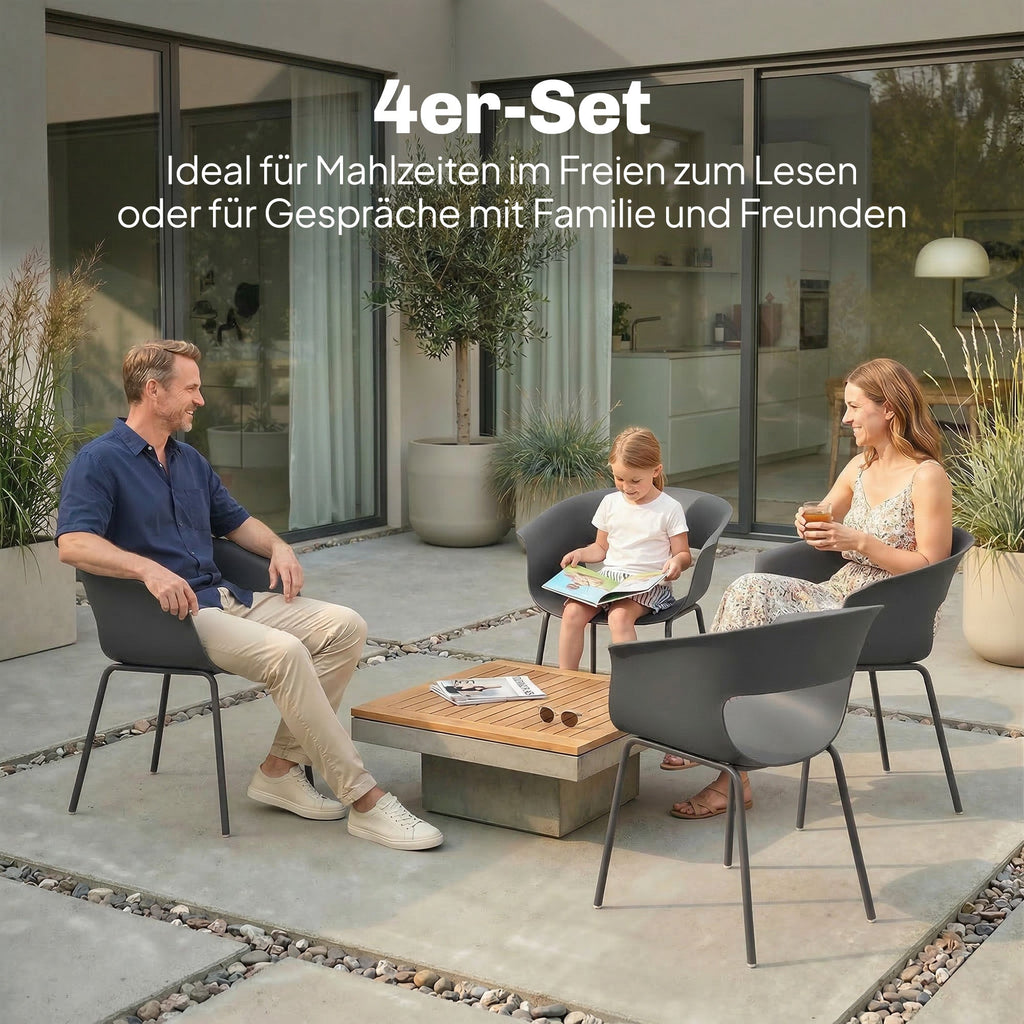 4er-Set Moderne Gartenstühle mit Ergonomischem Design und Armlehnen – Für Balkon und Terrasse