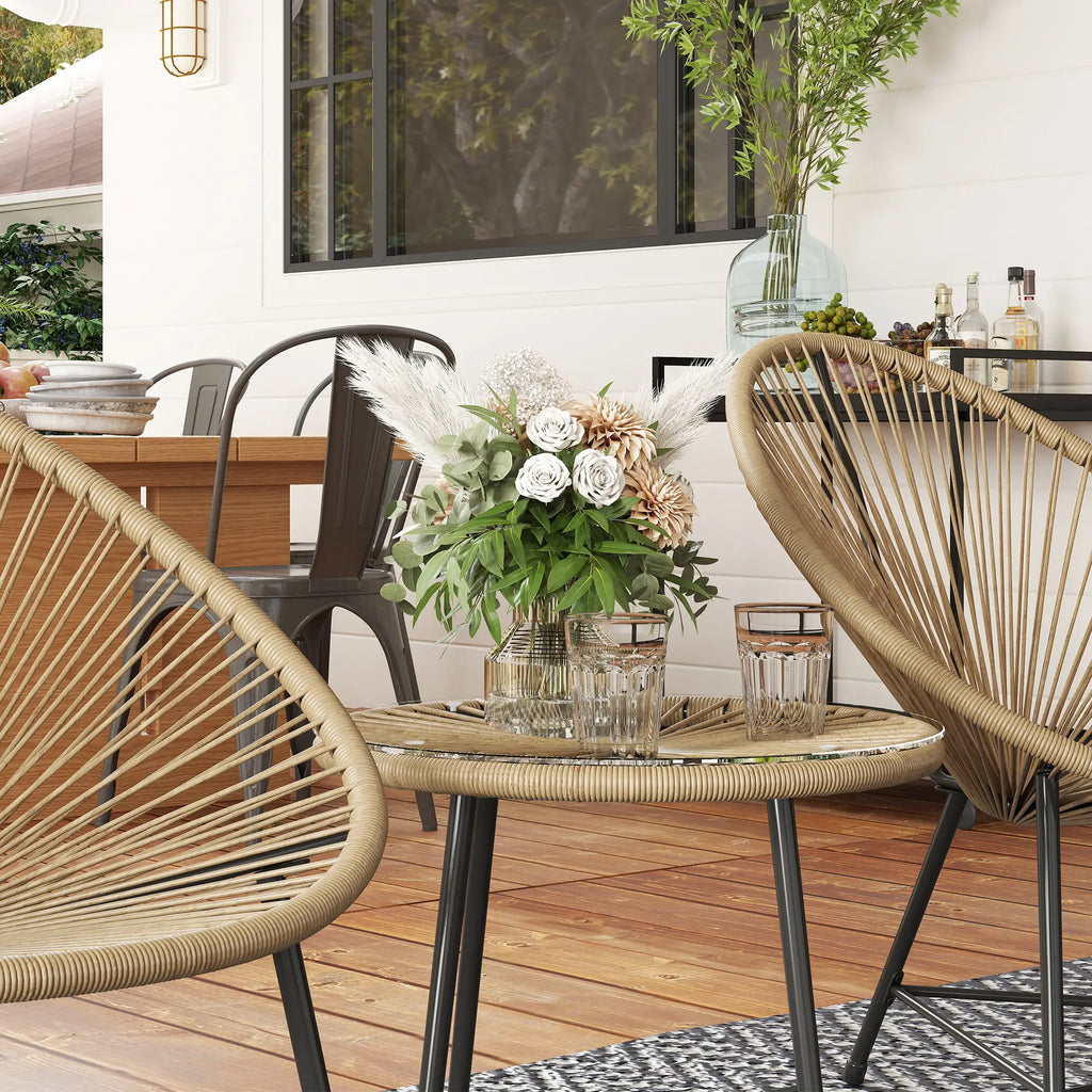 Stilvolle Acapulco Sitzgruppe für Balkon und Terrasse – 2 Sessel und Tisch – Naturfarbenes Rattan