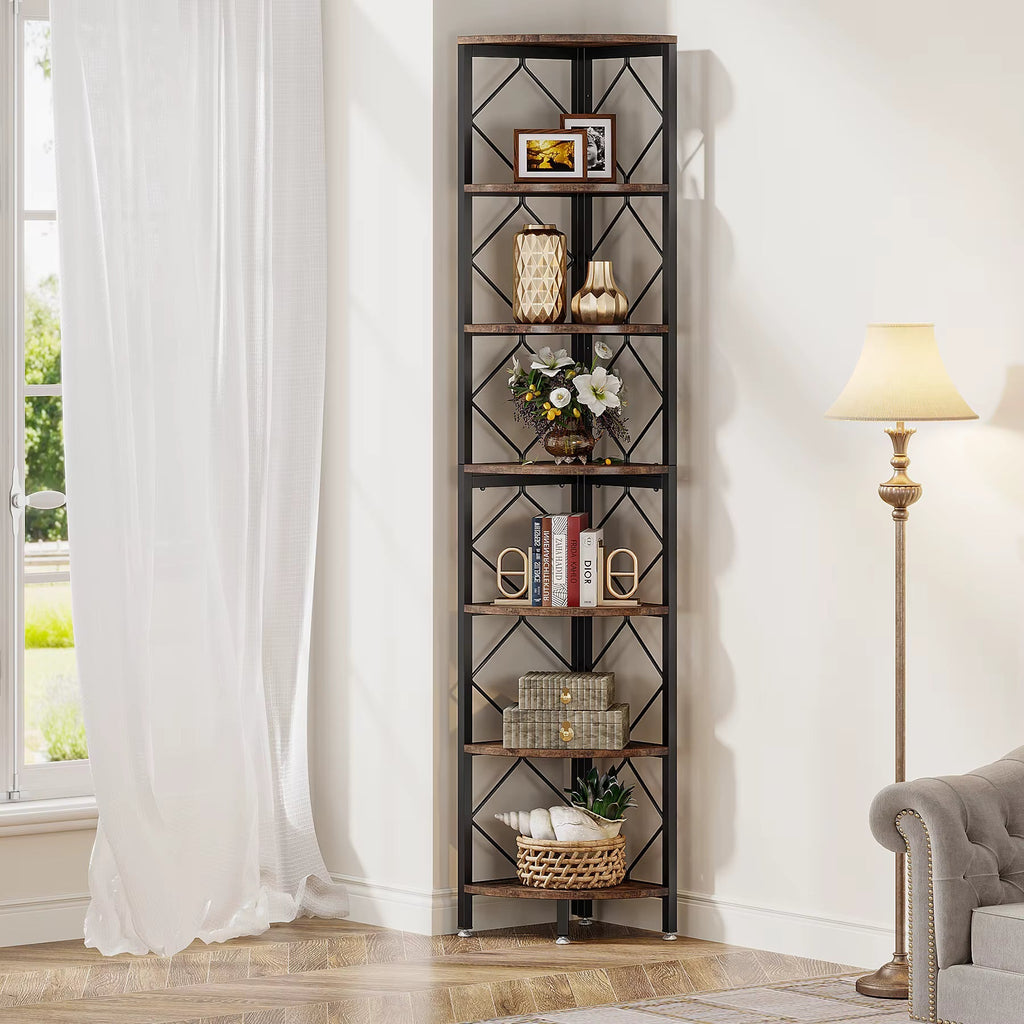 Rustikales Eckregal aus Holz und Metall – Industrial-Stil – 200 cm