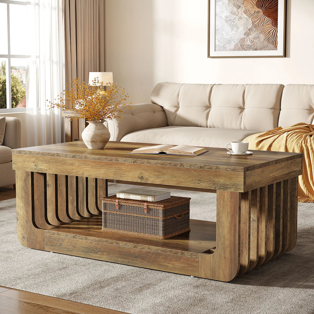 Rustikaler Couchtisch im Eleganten Design mit Geräumiger Ablagefläche – 120 cm