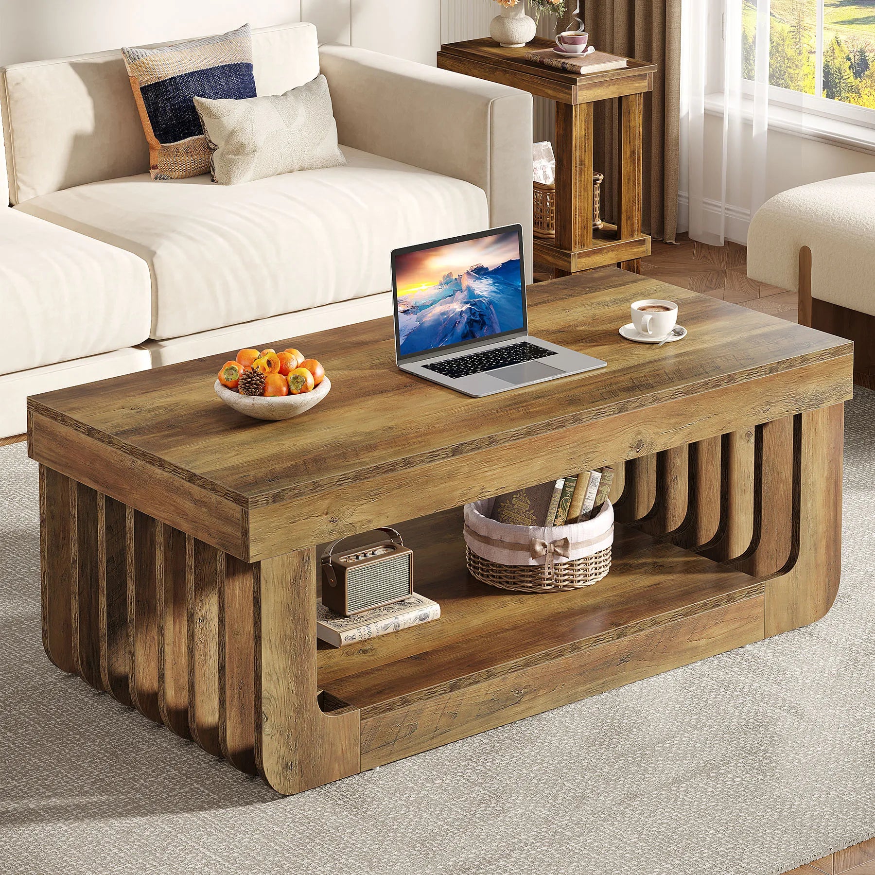 Rustikaler Couchtisch im Eleganten Design mit Geräumiger Ablagefläche – 120 cm