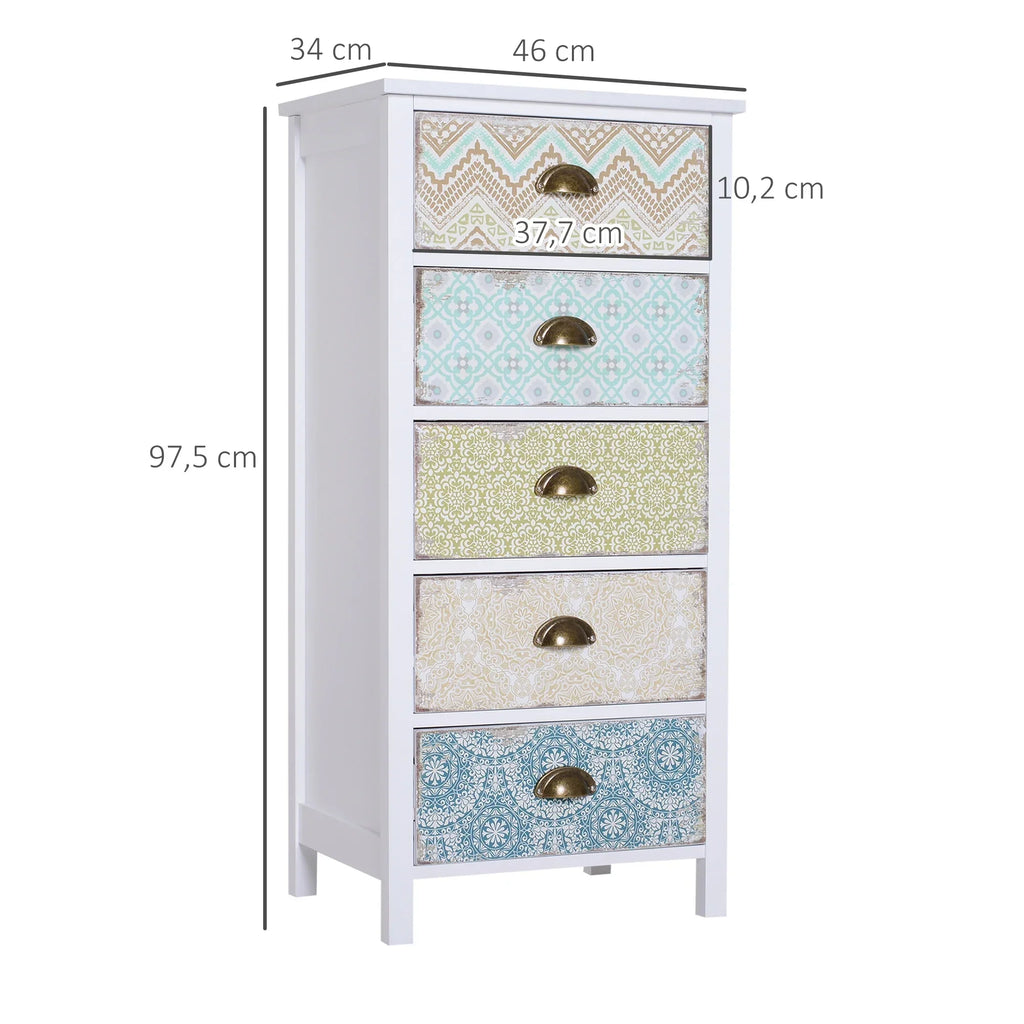 Vintage Kommode mit Gemusterten Fronten – 5 Schubladen