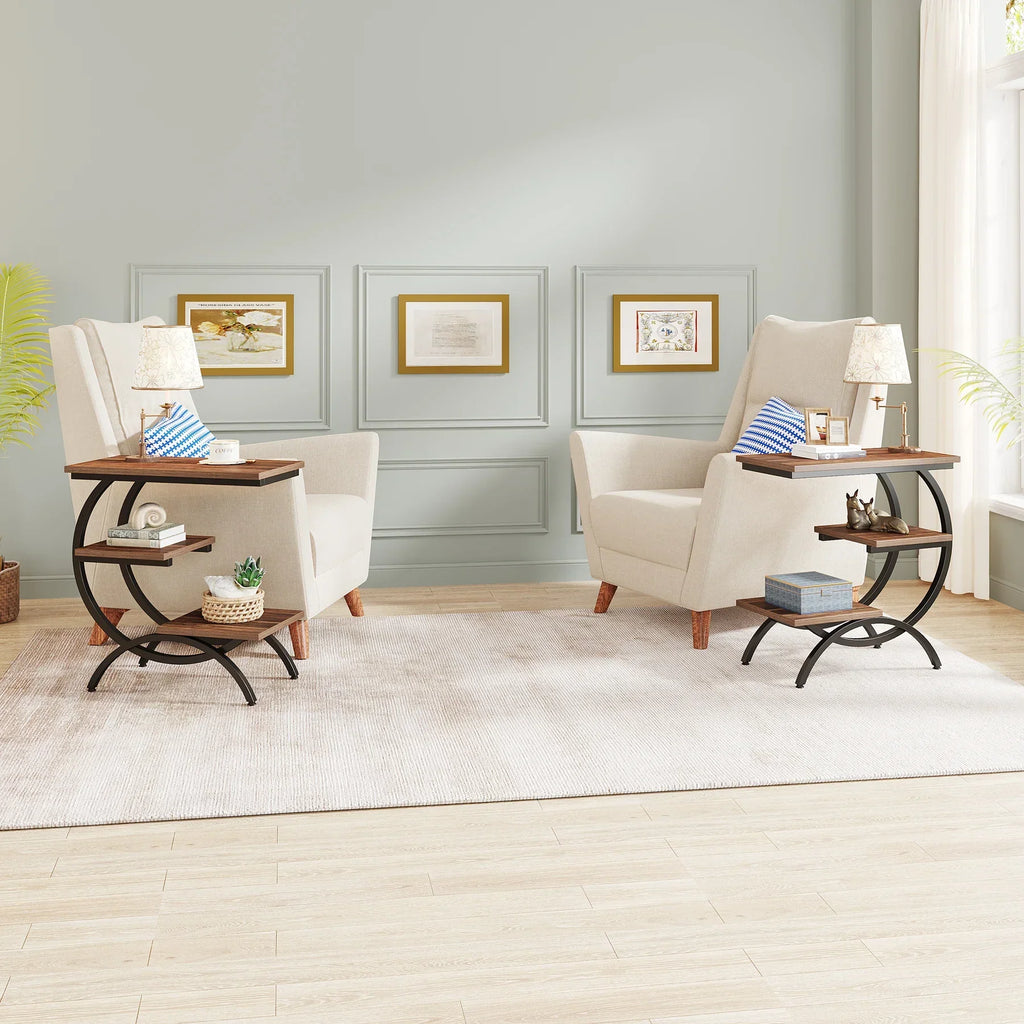 Eleganter C-förmiger Beistelltisch mit 3 Ablagen