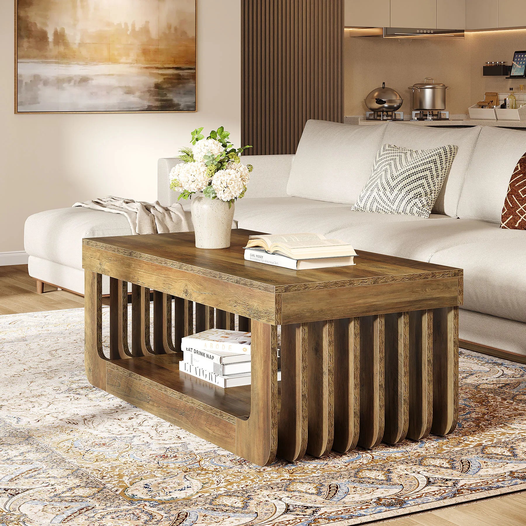 Rustikaler Couchtisch im Eleganten Design mit Geräumiger Ablagefläche – 120 cm