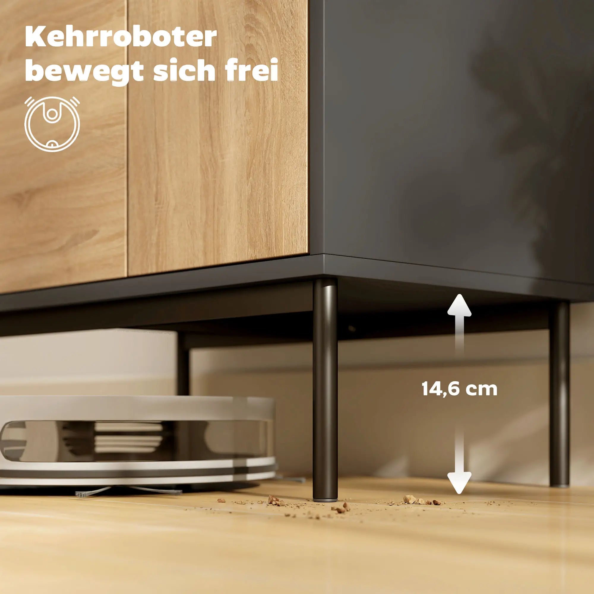 Moderne Kommode mit 4 geschlossenen Fächern – Push-to-Open – Schwarz/Natur