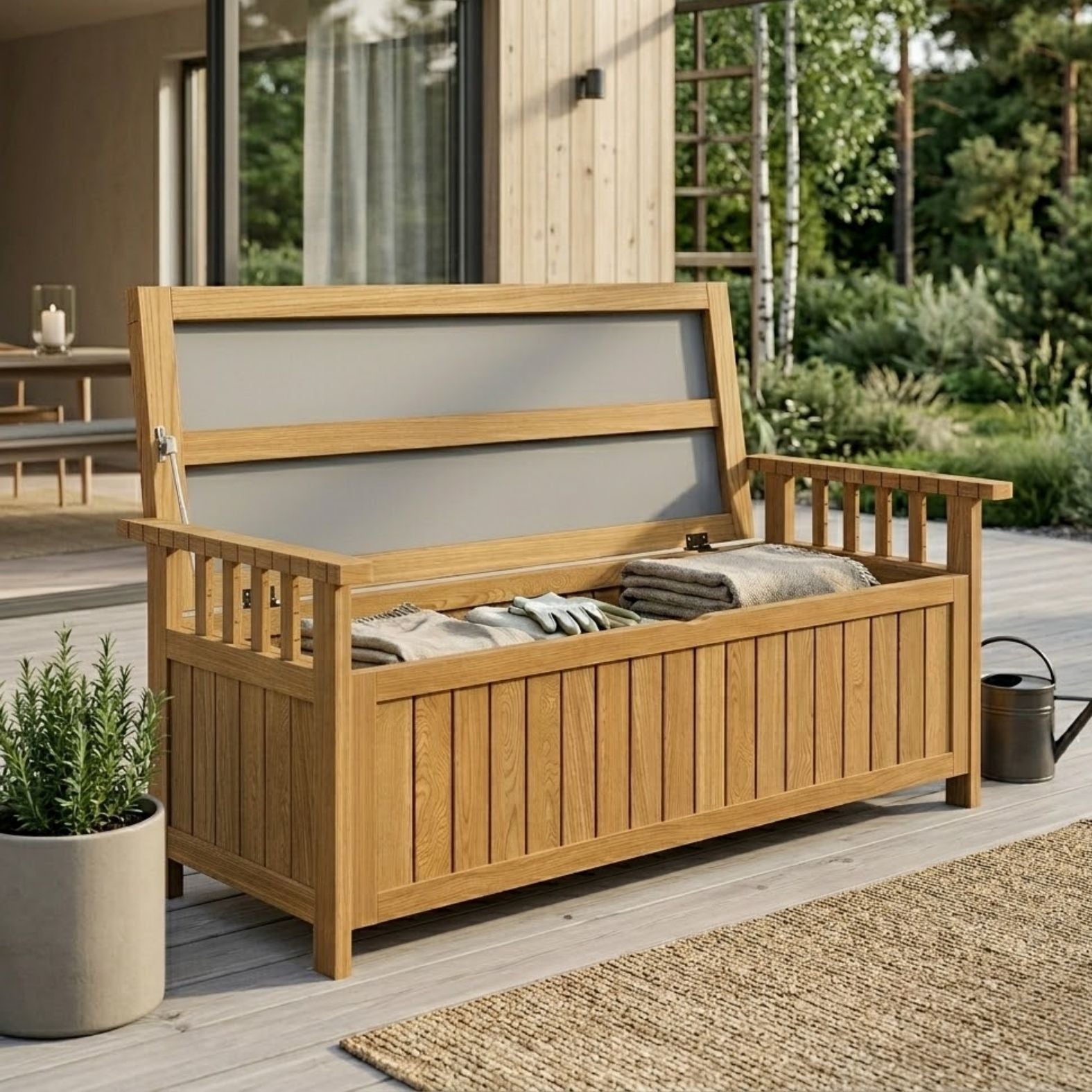 Robuste 2-Sitzer Gartenbank aus Massivholz mit Stauraum – 128 cm