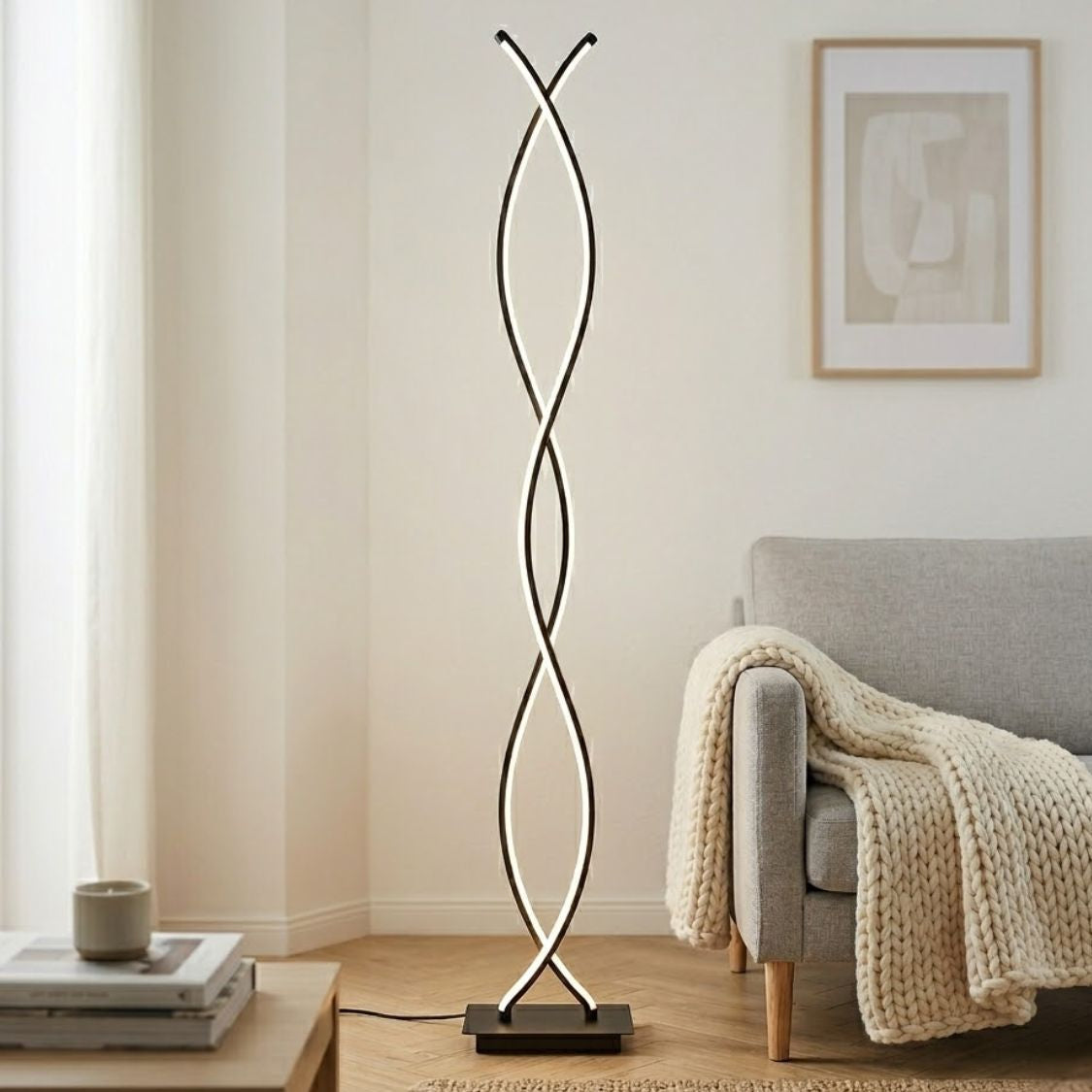 Moderne Stehlampe in Doppelspiral-Design – Dimmbares Licht & Elegante Optik