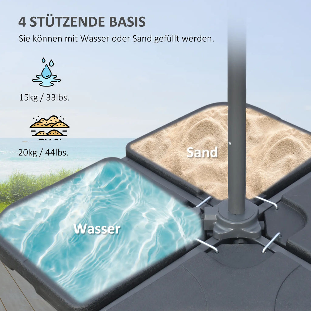 Moderner Hängeampelschirm mit Kreuzfuß und Gewichten – Verstellbarer Sonnenschirm mit UV-Schutz – Ø292 cm – Grau