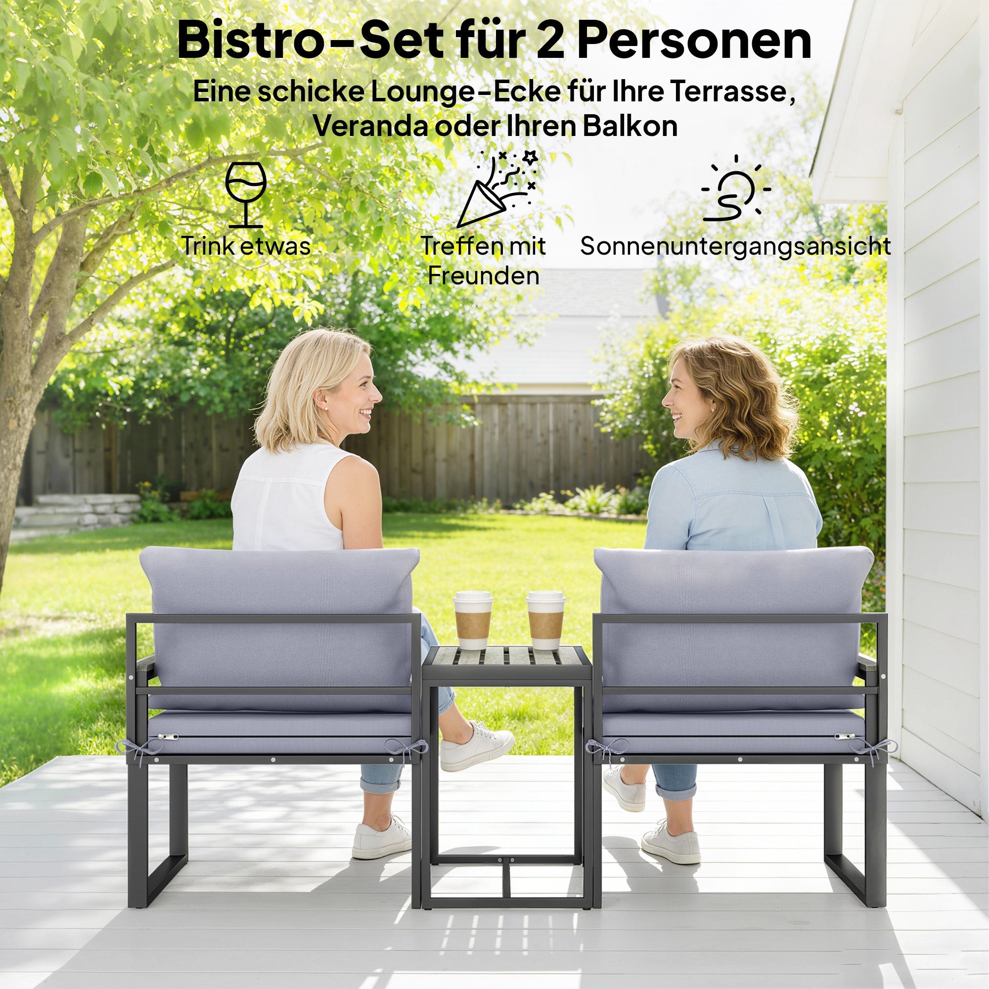Modulares 3-teiliges Bistro-Set für Balkon und Terrasse – Flexibles Design – 163 cm