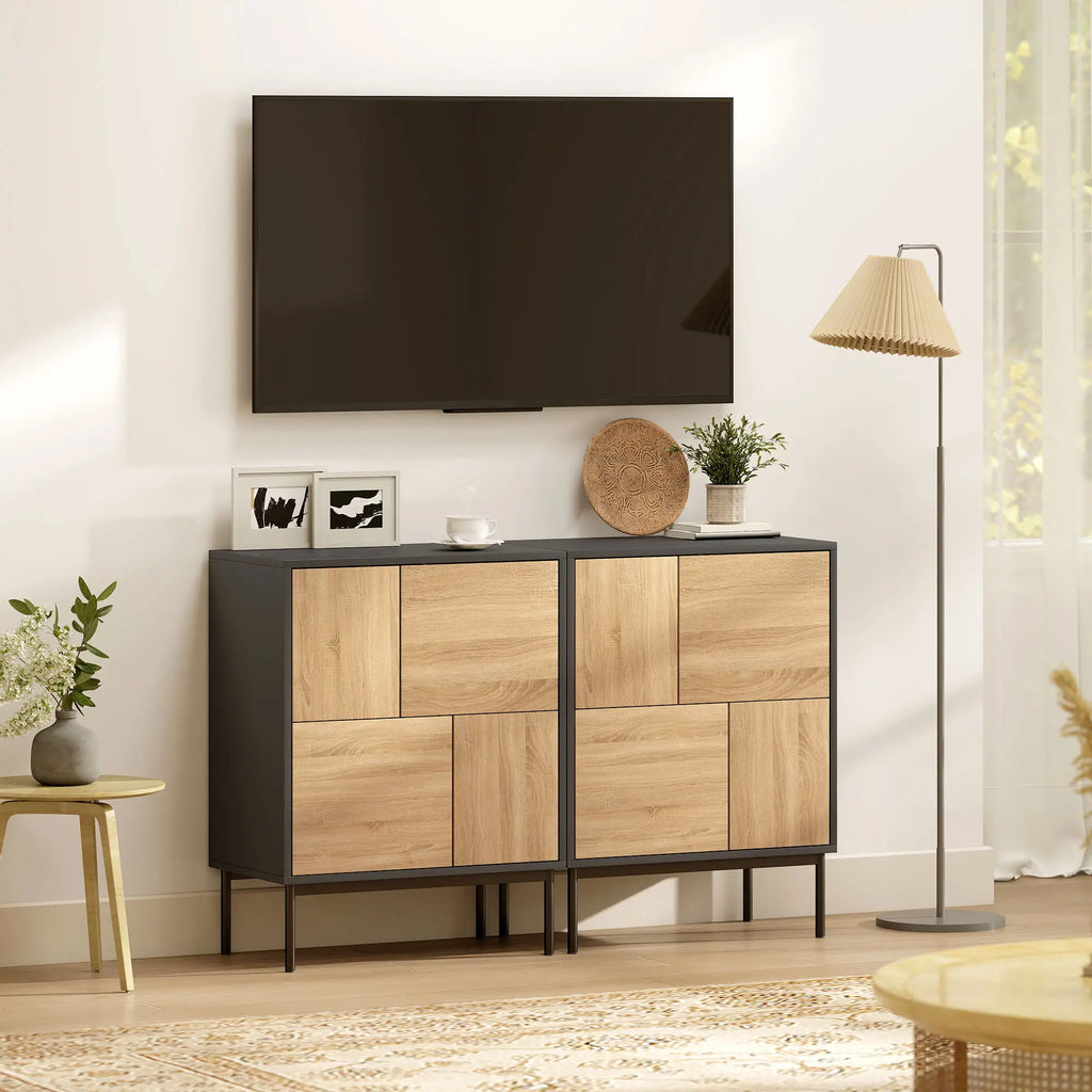 Moderne Kommode mit 4 geschlossenen Fächern – Push-to-Open – Schwarz/Natur